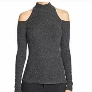 Bailey 44 Heathered Grey Mock Turtleneck Cold Shoulder Wool Silk Sweater Size S